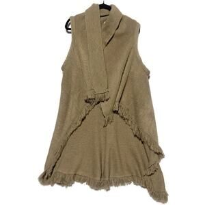 Origami by Vivien Poncho Open Front Knit Shawl Wrap Womens One Size Brow Fringe